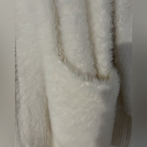 White Fuzzy Open-Front Longline Cardigan Sweater - Picture 3 of 3